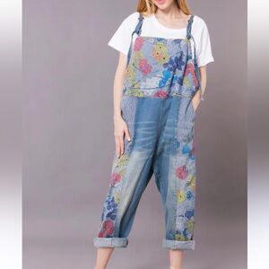 Floral Blue Denim Jumpsuit